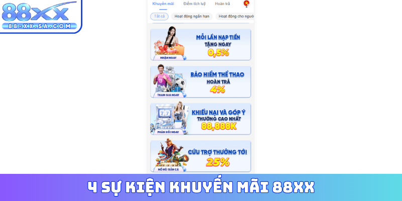 4 sự kiện khuyến mãi 88XX