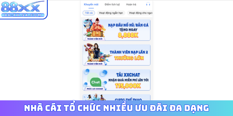 Nhà cái tổ chức nhiều ưu đãi đa dạng